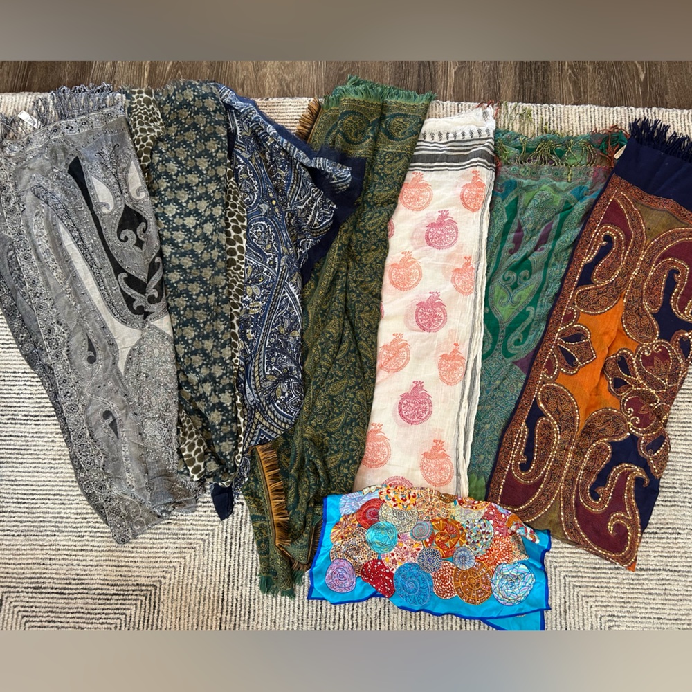 Mixed Pattern Scarf Bundle Boho Wrap Paisley & Fl… - image 1